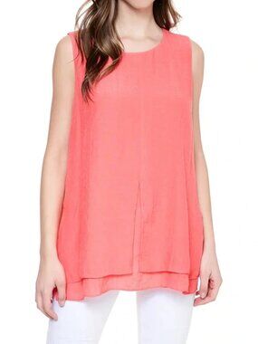 Christina B Coral Pink Coastal Sleeveless Layered Front & Side Slit Top XXL